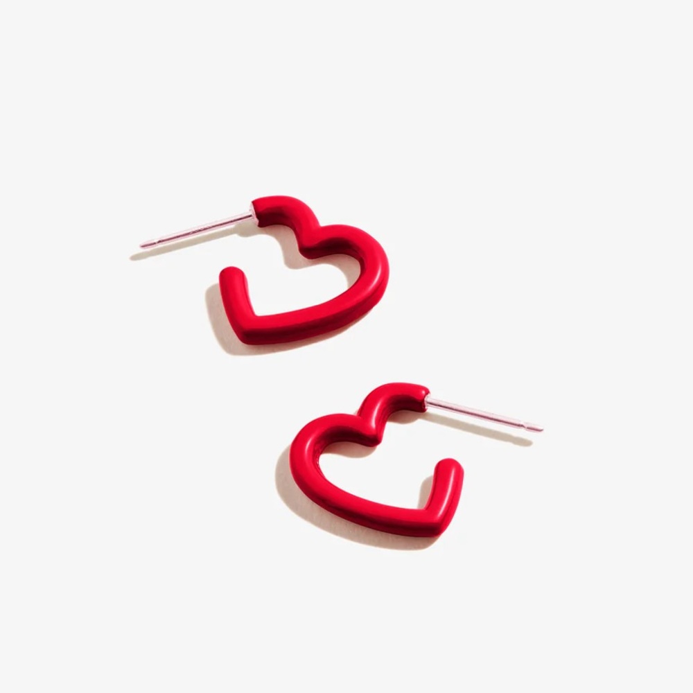NWT Alex and Ani Heart Huggie Hoop Earrings in Red ❤️